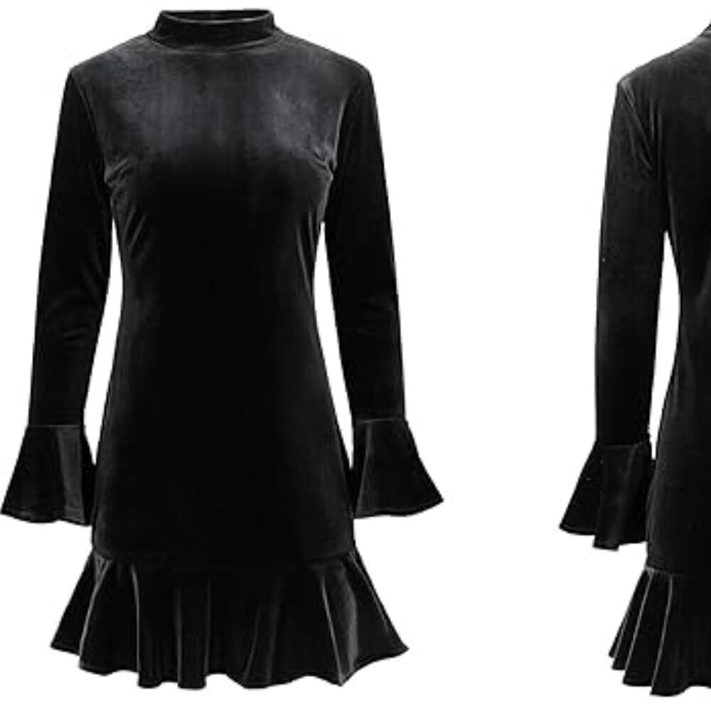 🖤 Velvet High Neck Long Sleeve Mini Dress – Size XL 🖤